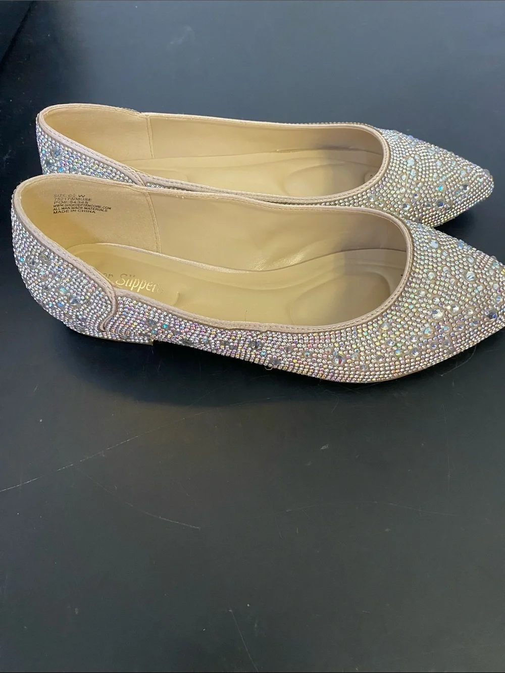 Silver Splendor Rhinestone Pointed Flats in Blush